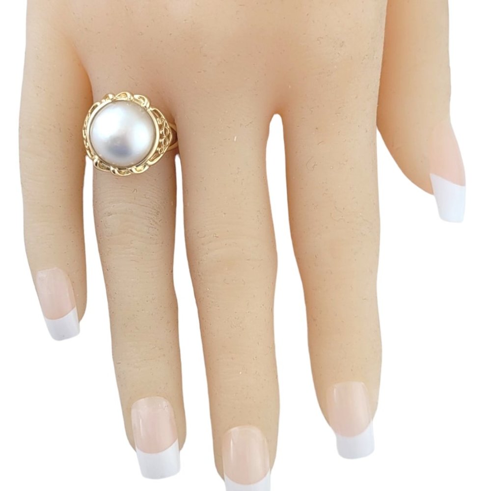 14K Yellow Gold Mabe Pearl Ring Size 6.25 #16366 - Picture 6 of 7